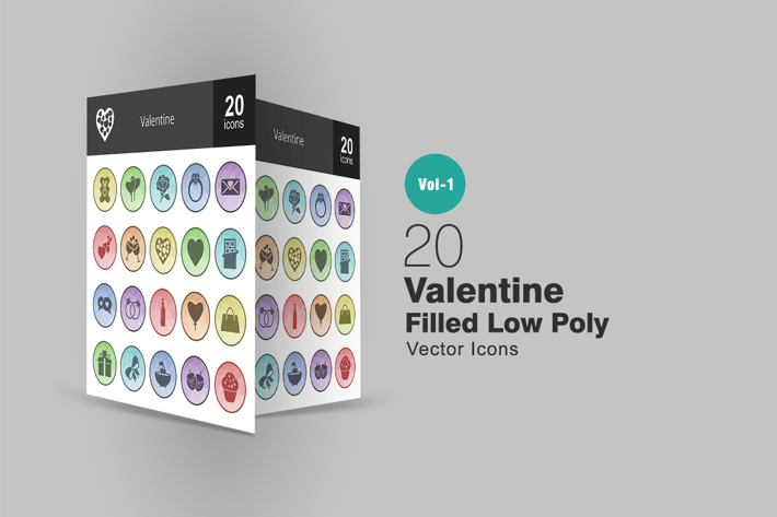 20 Valentine Filled Low Poly Icons