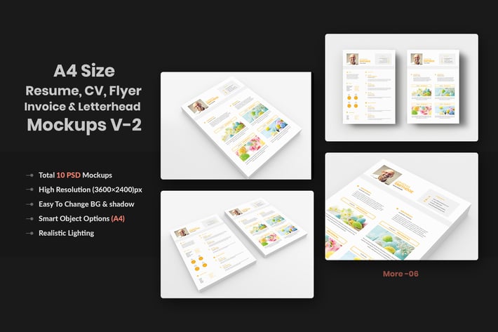 A4 paper Size - Resume, CV, Flyer & Invoice Mockup