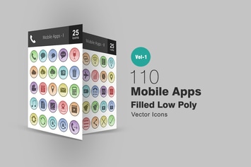 110 Mobile Apps Filled Low Poly Icons