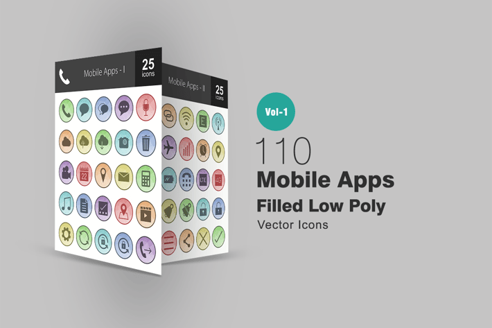 110 Mobile Apps Filled Low Poly Icons
