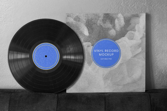 Retro black vinyl cover mockup design