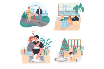 Conjugal Relationship Concept Scenes Set