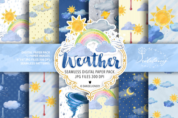 Watercolor Weather Digital paper pack