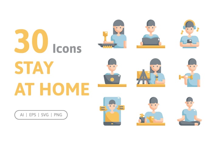 30 Stay at Home Icons