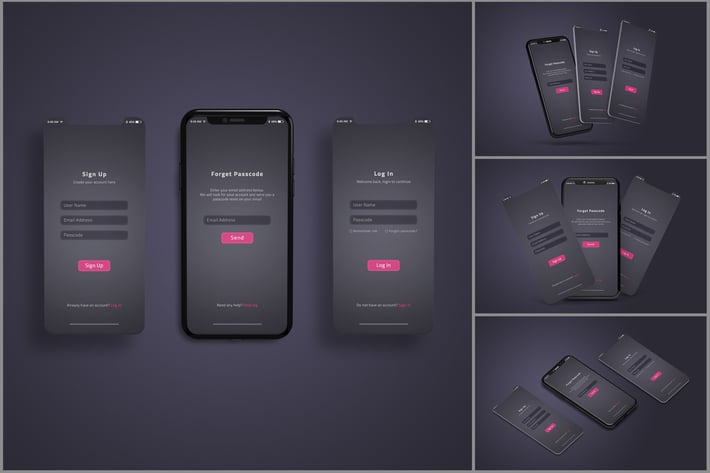 Phone screen mockup dark background