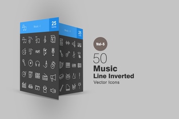 50 Music Line Inverted Icons