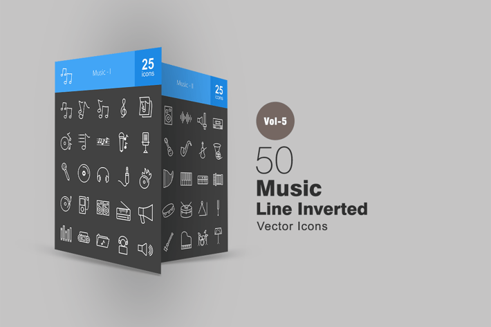 50 Music Line Inverted Icons