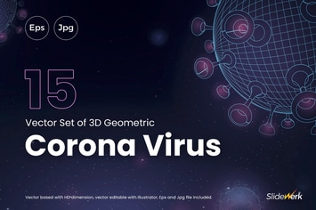 15 Vector Set of Corona Virus 3D Geometric Concept