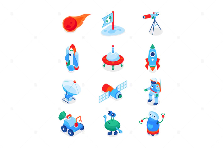 Space Exploration - Colorful Isometric Icons