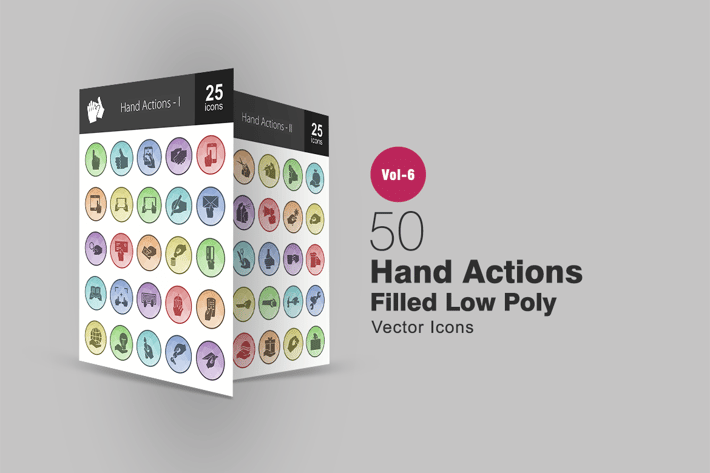50 Hand Actions Filled Low Poly Icons