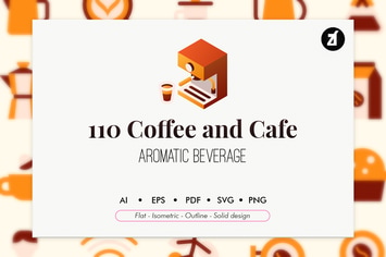 110 Coffee and cafe elements icon pack