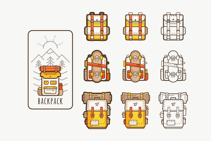 vector icons with backpacks for hiking