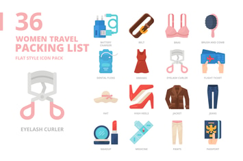 Women Travel Packing List Flat Style Icon Set