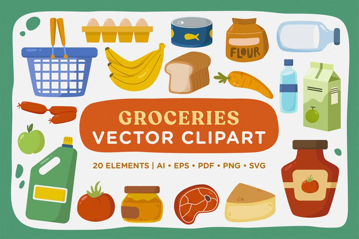 Cute Daily Groceries Vector Clipart Pack