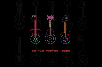 Set of Line Art Guitar Silhouettes vector icon set