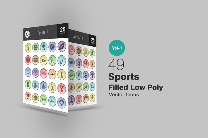 49 Sports Filled Low Poly Icons