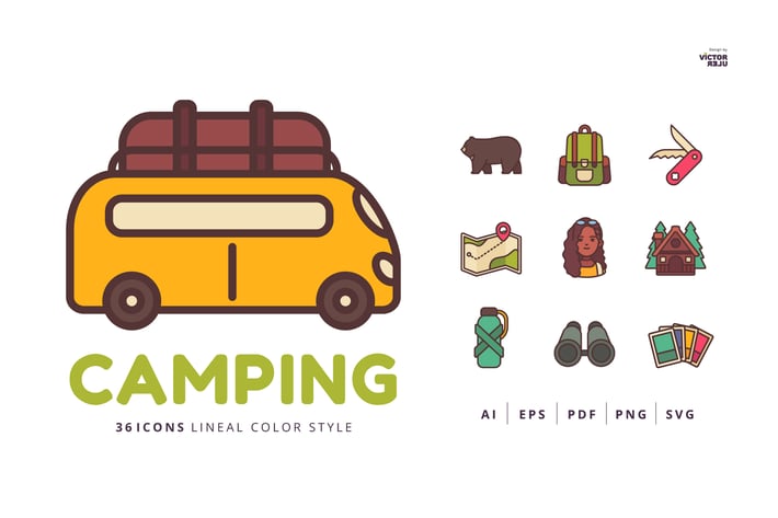 36 Icons of Camping Lineal Color Style