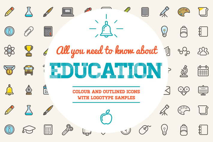 Education Color and Outlined Icons with Logotypes