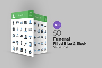 50 Funeral Blue & Black Icons