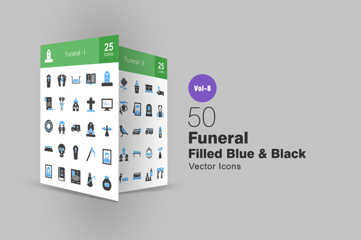 50 Funeral Blue & Black Icons