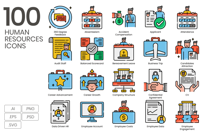 100 Human Resources Line Icons