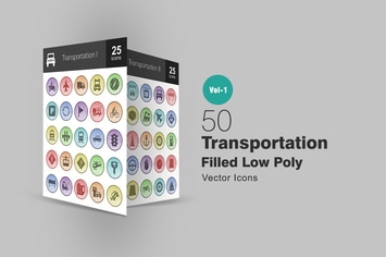 50 Transportation Filled Low Poly Icons
