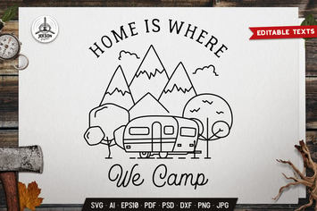 Camp Line Art Badge Design. Travel Label Vector