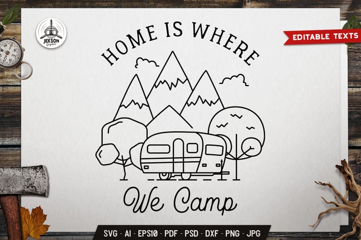 Camp Line Art Badge Design. Travel Label Vector