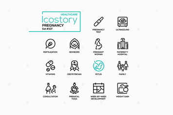 Pregnancy - line design style icons set