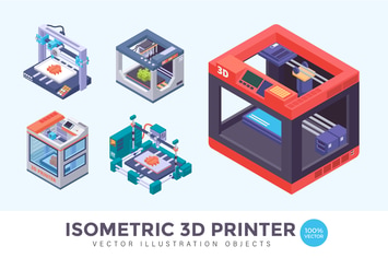 Isometric 3D Printer Vector Illustration 