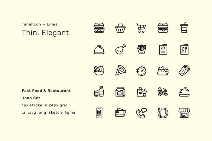 Fast Food & Restaurant Icon Set - Linea