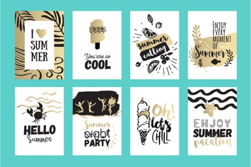 Set of hand drawn summer cards and banners