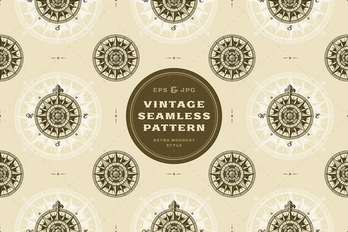 Seamless vintage medieval wind rose pattern