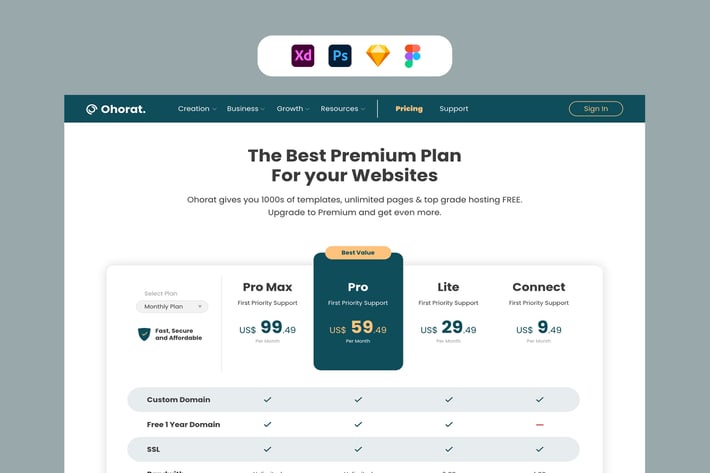 Hosting Pricing Plan UI