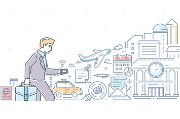 Business trip - line design style illustration