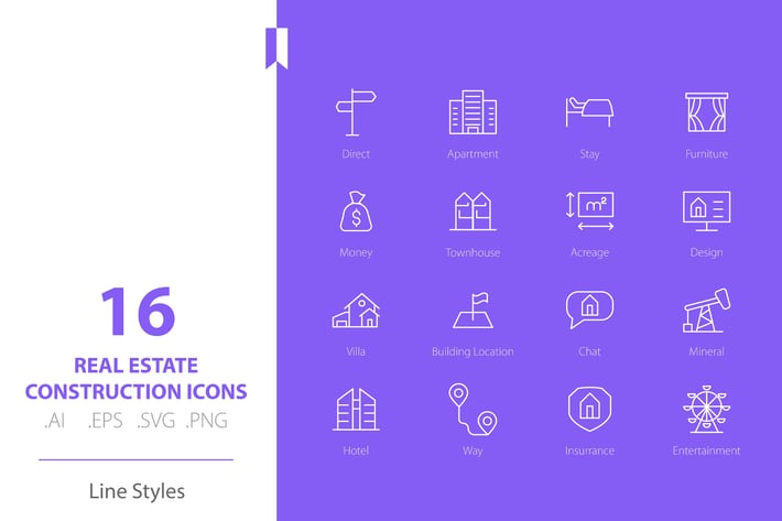 Real Estate Icons Set Line Styles