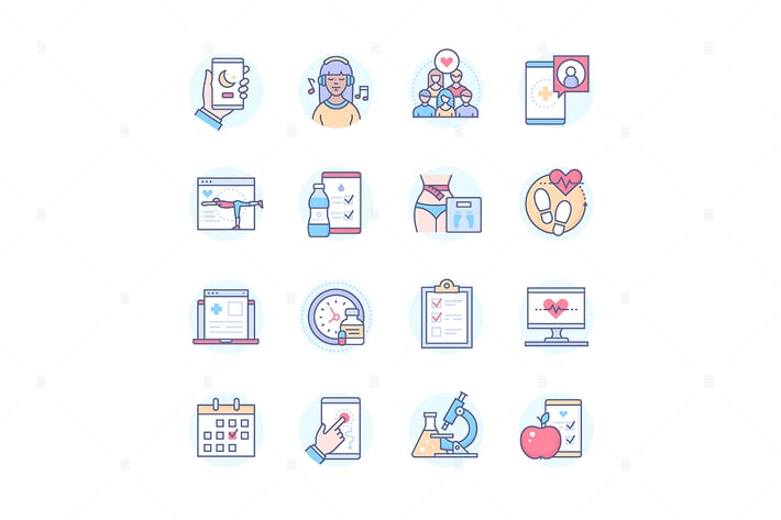 Healthcare Mobile App - Line Design Style Icons