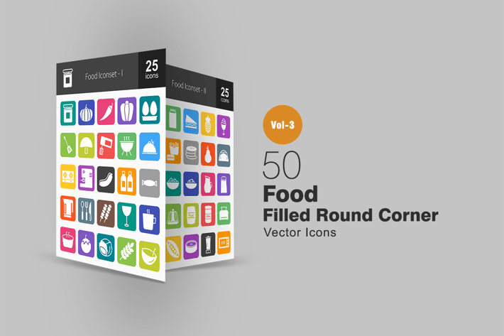 50 Food Flat Round Corner Icons
