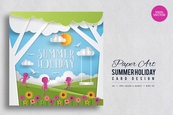 Paper Art Summer Holiday Vector Card Vol.3