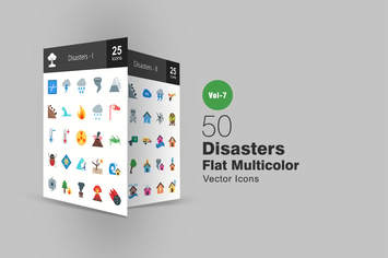 50 Disasters Flat Multicolor Icons