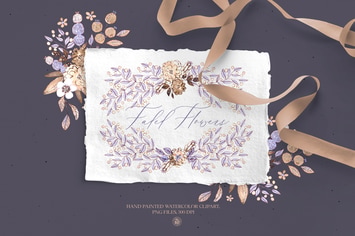 Faded Flowers - watercolor frames and clipart