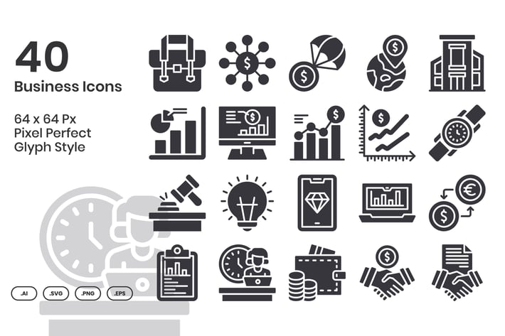 40 Business Icons Set - Glyph