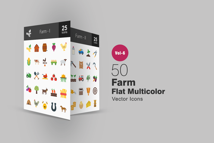 50 Farm Flat Multicolor Icons
