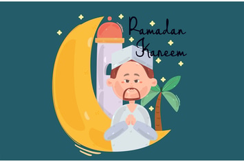 Ramadan Kareem with Muslim Character Praying 