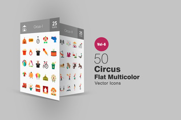 50 Circus Flat Multicolor Icons