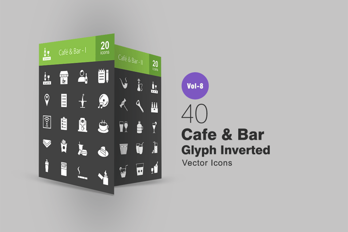 40 Cafe & Bar Glyph Inverted Icons