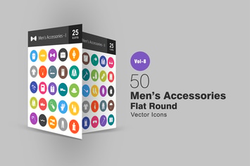 50 Men's Accessories Flat Round Icons