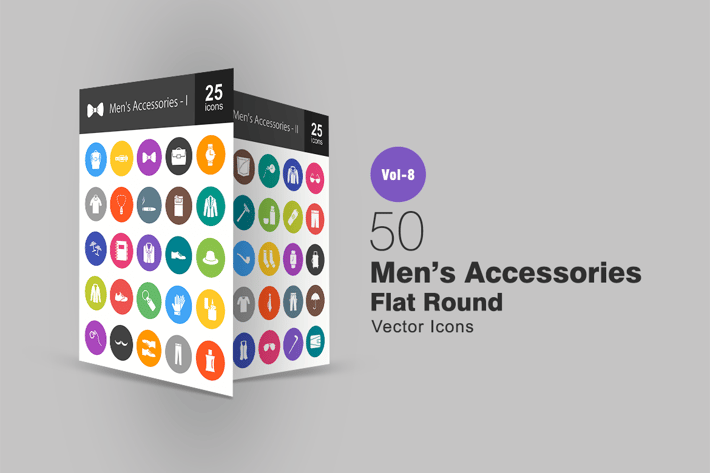 50 Men's Accessories Flat Round Icons