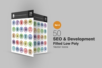 50 SEO & Development Filled Low Poly Icons
