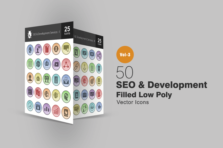 50 SEO & Development Filled Low Poly Icons
